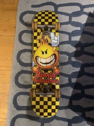 Vintage World Industries Skateboard Deck Wet Willy Yellow Checkered 30.  5 In