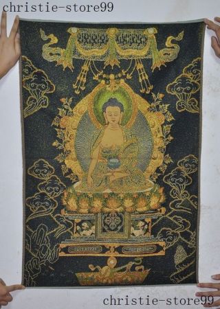 36 " Tibet Silk Embroidery Buddhism Thangka Tathagata Medicine Buddha Tangka