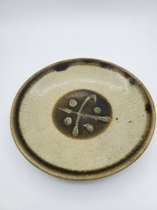 Japanese Green Glaze Footed Dish With Chinese Japanese Character In Center 7