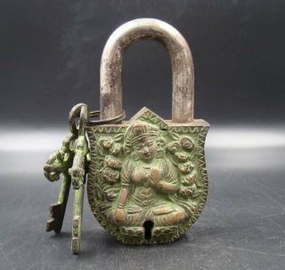 Collectible Handmade Carved Statue Bronze Modelling Lock Buddha Deco Art