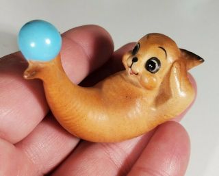 Baby Seal Miniature Figurine Ceramic Playing With Ball Vintage Darling