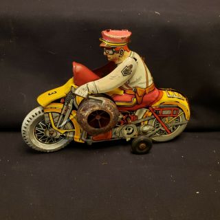 Vintage Marx Toy Tin Litho Wind Up Motorcycle “rookie Cop”