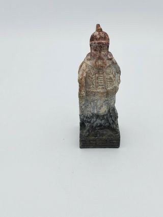 Chinese Asian Hand Carved Stone Miniature Statue Of A Warrior 3 5/8  T