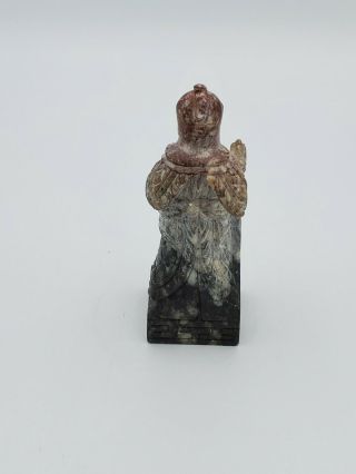 CHINESE ASIAN HAND CARVED STONE MINIATURE STATUE OF A WARRIOR 3 5/8  T 3