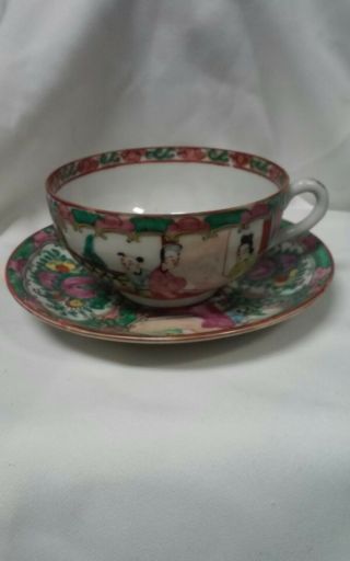 Antique Rose Medallion With Bluebird Delicate Porcelain Cup And Saucer - Excell.