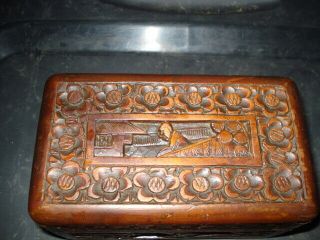 Vintage Ornate Asian Handmade Carved Camphor Wooden Box