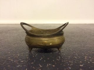 Vintage Bronze Brass Censer Tripod Incense Burner Asian Signed Seal On Bottom
