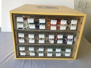 Vintage Dmc Embroidery Wooden Cabinet 3 Drawers With 180 Floss - Filled Organizers