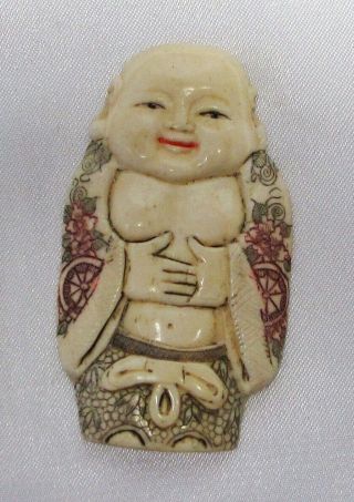 Netsuke,  Chinese (bovine) Bone Carving Of A Buddah Or Spiritual Sage,  Signed