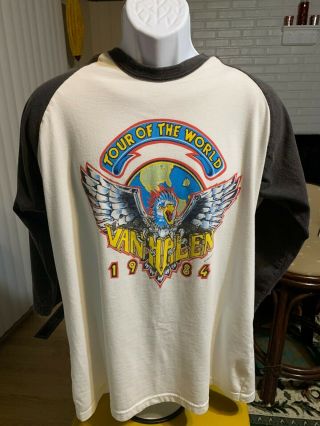 Vtg 1984 Van Halen Tour Of The World Concert T - Shirt 3/4 Sleeve Raglan