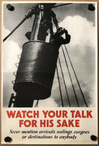 Vintage Wwii Poster Watch Your Talk For His Sake British World War