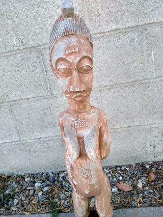 Vintage Antique Makonde Wood Carved Abstract Pregnant Nude Woman 26 " - Tall Old