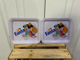 Two Mexican Fanta Walt Disney Mickey & Minnie Mouse Small Metal Serving Trays