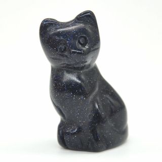 1.  5 " Stone Carving Cat Figurine Blue Goldstone Crystal Healing Animal Decor Gift