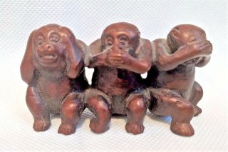 Vintage Three Wise Monkeys See Hear Speak No Evil Wood Carved Figurines