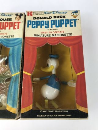 2 - 70’s Walt Disney Donald Duck & Mickey Mouse Peppy Puppet Miniature Marionettes 3