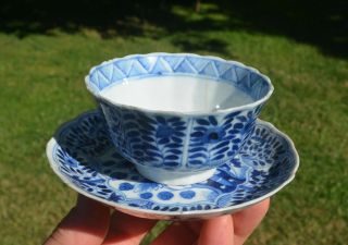 Antique Blue & White Porcelain Kangxi 1662 - 1722 Tea Cup & Saucer