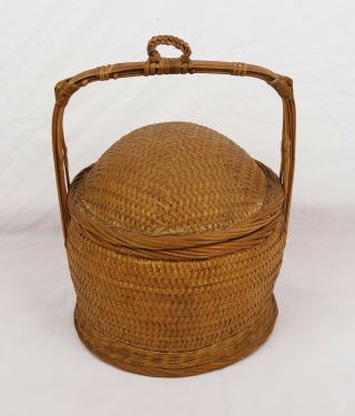 Vintage Chinese Wedding Basket Asian Woven Wicker Rattan Bamboo Oriental
