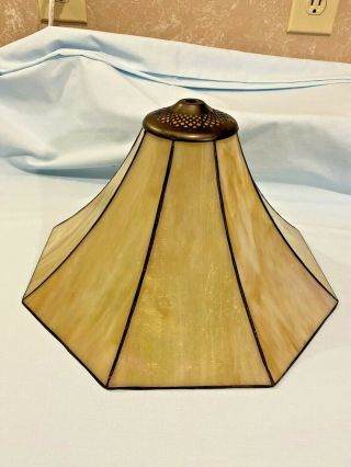 Vintage Tiffany Slag Style 8 Panel Lamp/light Shade Lead