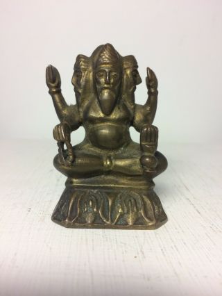 Vintage Old Bronze Brass Brahma Hindu God Statue Figure