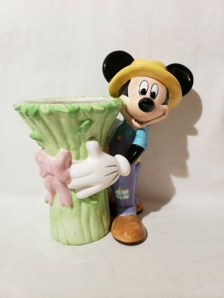9 " Disney Mickey Mouse Ceramic Vase Gardening Overalls Ftd Flowers Gardener
