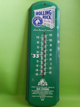 Vintage Rolling Rock Metal Beer Advertising Thermometer Sign Latrobe 1992 27x8