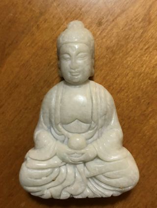 Chinese White Jade Buddha Desk Statue Paperweight Pendant Aa