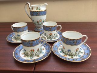 4 Mikori Coffee Cans &saucers With Cream Jug In Floral Design (2)