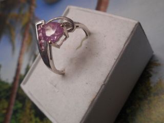Vintage 10k White Gold 6mm Heart/princess Cut Natural Pink Sapphire Ring Sz 6