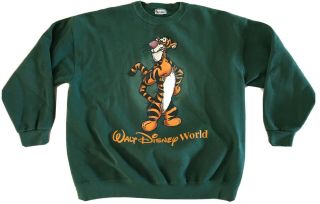 Vtg 90s Walt Disney World Tigger Green Sweatshirt Men 