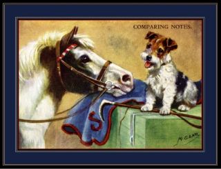 Print Pony Horse Wire Fox Terrier Puppy Dog Dogs Vintage Art Poster Picture