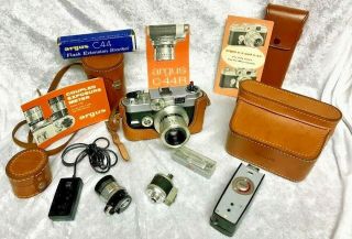 Vintage Argus C - 44 Film Camera 50mm & 100 Mm Lens,  Viewfinder,  Leather Cases