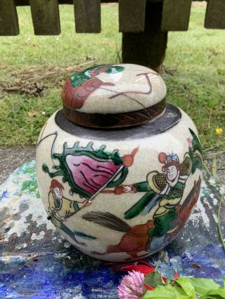 Antique Chinese Famille Verte Ginger Jar With Lid - Warriors On Horses & Foot 2
