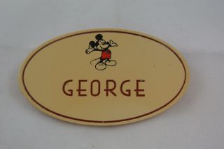 Vintage Walt Disney World Cast Member Name Tag Badge Pin Mickey Mouse George