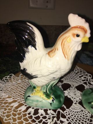 2 Vintage 1950 ' s Japan Rooster & Chicken Pair Painted Porcelain Figurines X5915 2