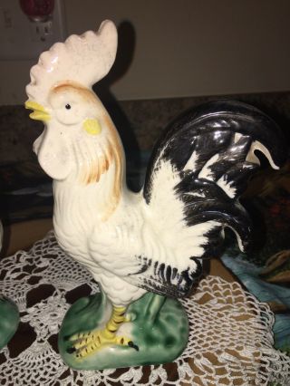 2 Vintage 1950 ' s Japan Rooster & Chicken Pair Painted Porcelain Figurines X5915 3