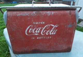 1950 Vintage Red Coca Cola Ice Chest Cooler Bottle Opener Coke Sign Advertising