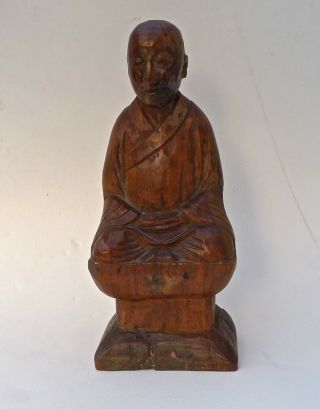 Antique Chinese Wood Carving Of A Buddhist Monk Figure Figurine