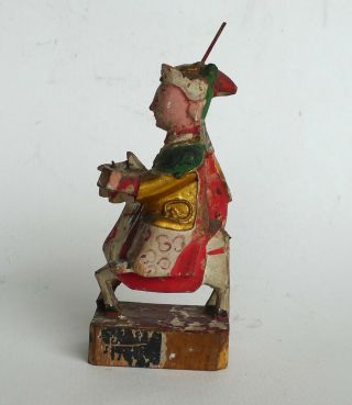 Small Old Chinese Polychrome Wooden Carved Figure Official On Horseback