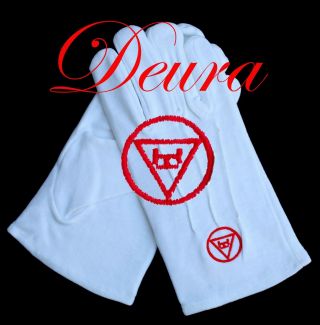 Masonic Embroidered White 100 Cotton Gloves Red Ra Royal Arch Size Xl