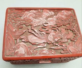 Antique 19th Century/ Early 1900 Qing Chinese Cinnabar Box Marked A/f