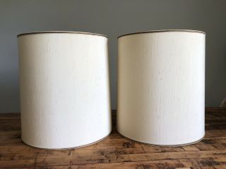 Vintage Mid Century Modern Stiffel Fabric Drum Table Lamp Shade Gold Trim - Pair