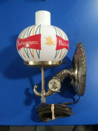 Vintage Budweiser Bud Beer Brass Wall Globe Sconce Bar Lamp Sign Light
