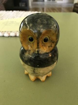 Vintage Alabaster Owl Figure Hand Carved Made In Italy 3 7/8  T