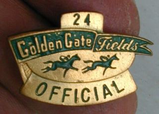 Gold Metal Pin Back Badge " Golden Gate Fields " 1950 