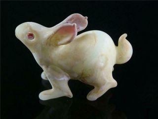 Old Chinese Peking Glass Carve Statue Netsuke One Of 12 Zodiac Animal Rabbit