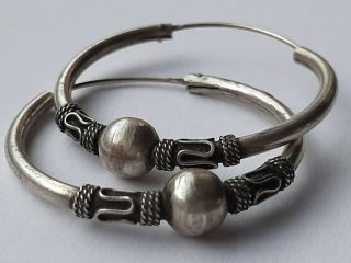 Antique Silver Tibetan Hoop Earrings