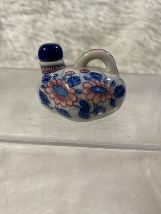 Old Vintage Porcelain Snuff Bottle With Spoon