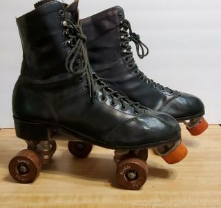 Vintage Chicago Black Leather Roller Skates Kwitite Fo - Mac Wheels Men 