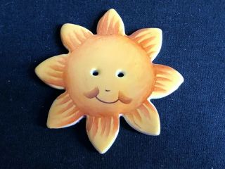 X - Large Idabelle Handpainted Ceramic - - - Smiling Sun - - - Button,  2 1/8 "